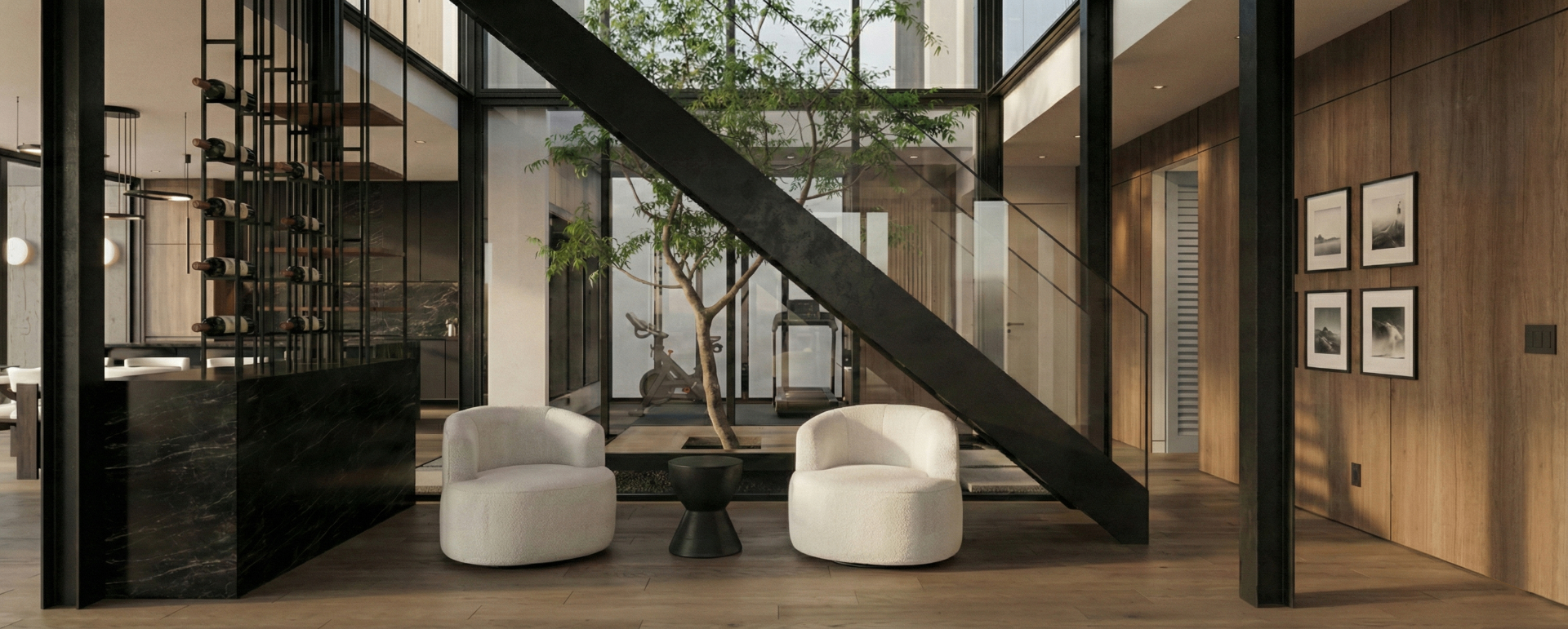 Render entrada de doble altura Casa Miami