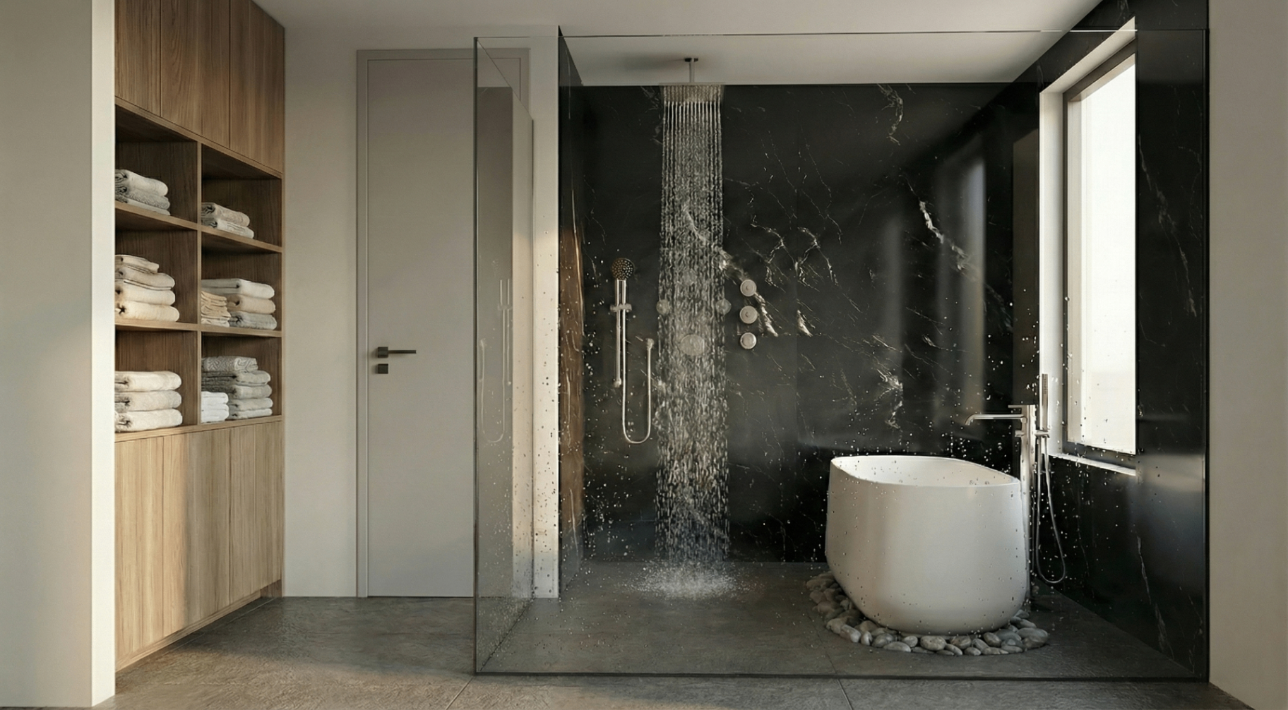 Render baño principal con tina y regadera Casa Miami