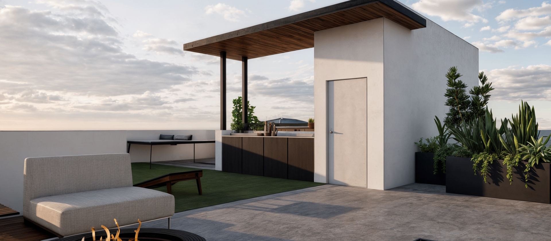 Render rooftop con asador Casa Miami